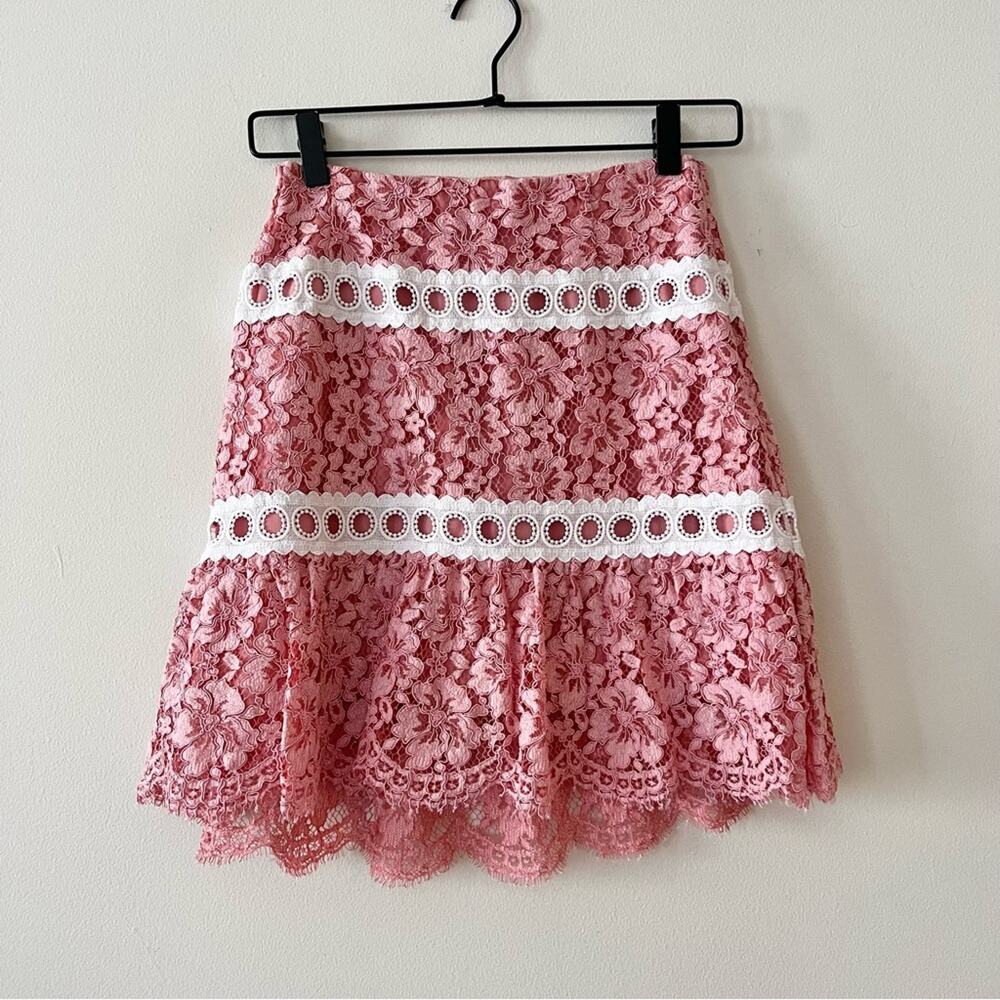 Sandro Devon Banded Floral Lace Mini Skirt in Rose Pink - Picture 4 of 12